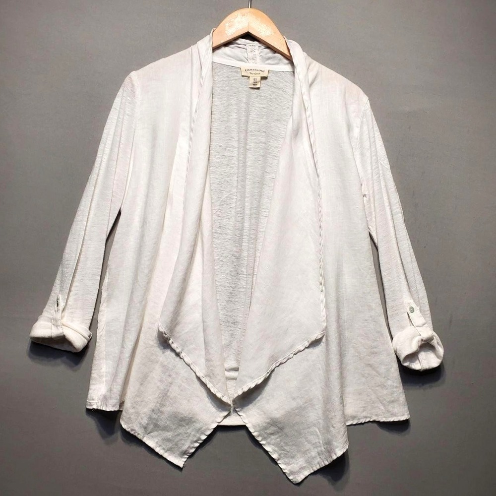 VTG Cambridge Dry Goods Linen Open Front Cardigan Womens 4 White Boho Fairycore